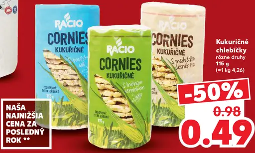 Racio kukuričné chlebíčky, rôzne druhy