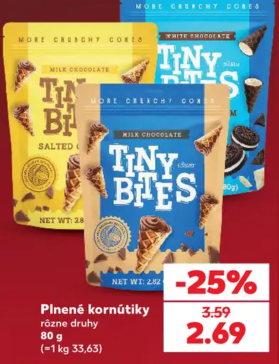 Tiny Bites plnené kornútiky – rôzne druhy