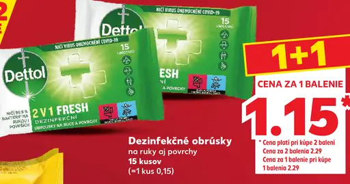 Dettol 2 v 1 Fresh dezinfekčné obrúsky na ruky a povrchy