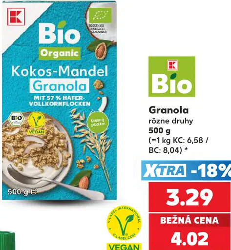 K-Bio Bio granola, rôzne druhy
