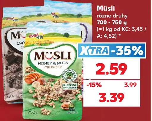 Bona Vita müsli, rôzne druhy