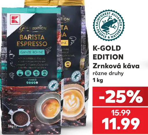 K-Gold Edition zrnková káva, rôzne druhy