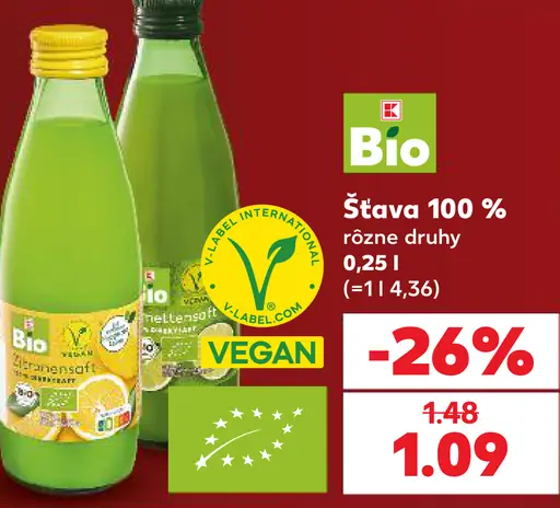 K-Bio šťava 100 % rôzne druhy