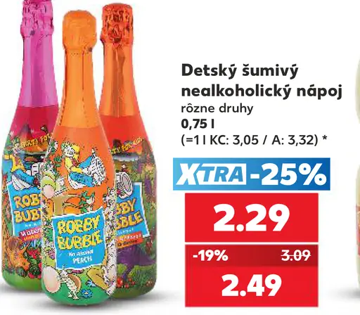 Detský šumivý nealkoholický nápoj, rôzne druhy