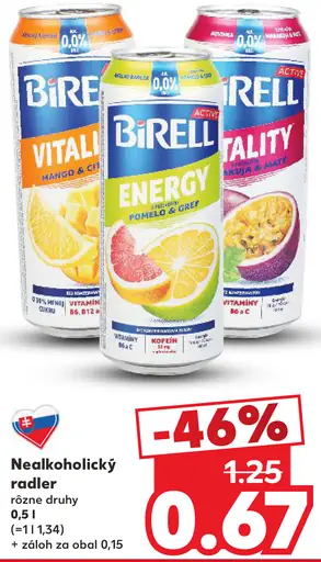 Nealkoholický radler rôzne druhy
