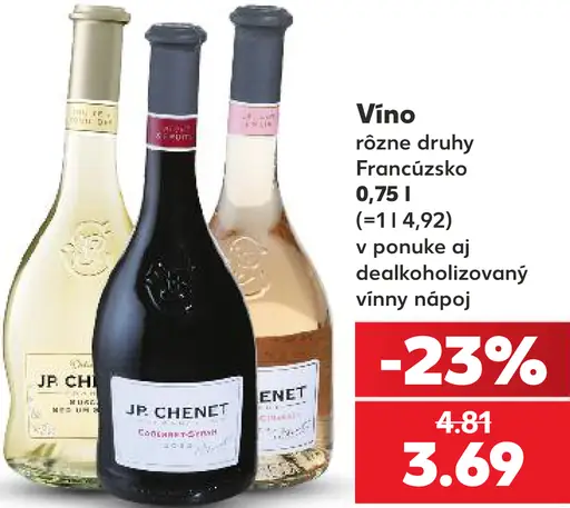 JP. Chenet francúzske víno, rôzne druhy, alebo nealkoholizovaný vínny nápoj
