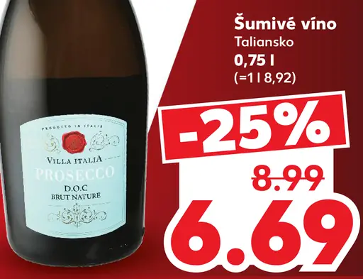 Villa Italia Prosecco DOC Brut Nature, šumivé víno