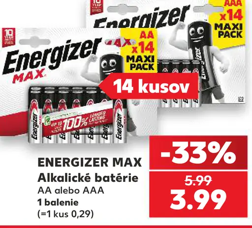 Energizer Max Alkine Batérie AA alebo AAA
