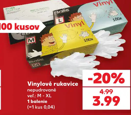 Vinylové rukavice nepudrované, veľkosti M–XL