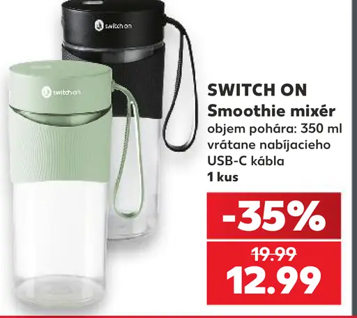 SWITCH ON Smoothie mixér s objemom pohára 350 ml vrátane nabíjacieho USB-C kábla; cena 12,99 €, bežná cena 19,99 €