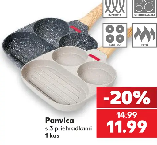 Panvica s 3 priehradkami; cena 11,99 €, bežná cena 14,99 €