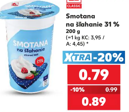 K-Classic Smotana na šľahanie 31 %, cena XTRA