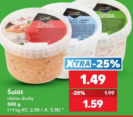Gastro Šalát, rôzne druhy, cena XTRA