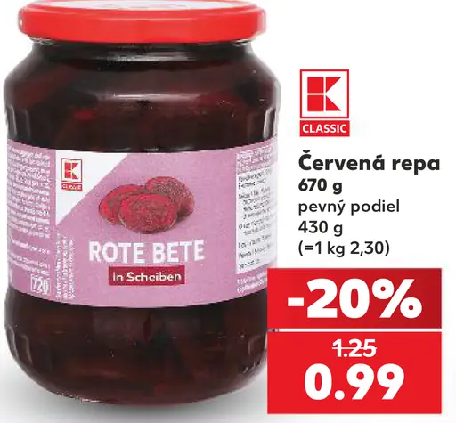 K-Classic červená repa, pevný podiel