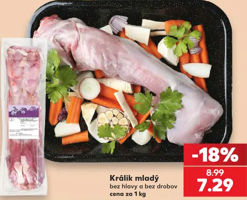 Králik mladý bez hlavy a bez drobov