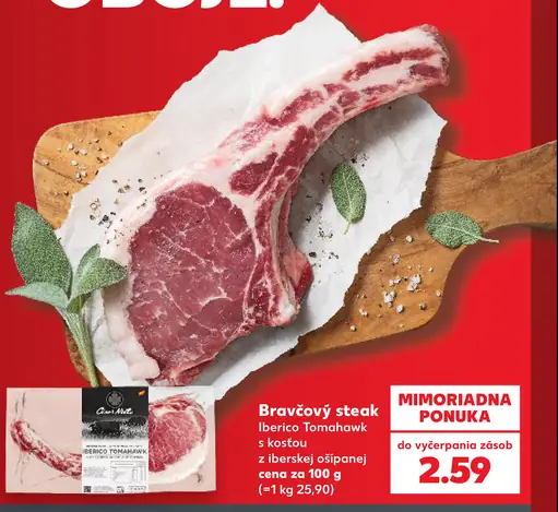 Bravčový steak Iberico Tomahawk s kosťou z iberskej ošípanej