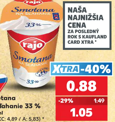 Rajo Smotana na šľahanie 33%