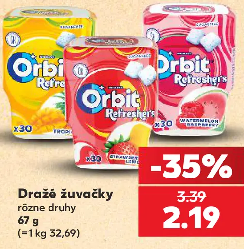 Orbit žuvačky, rôzne druhy