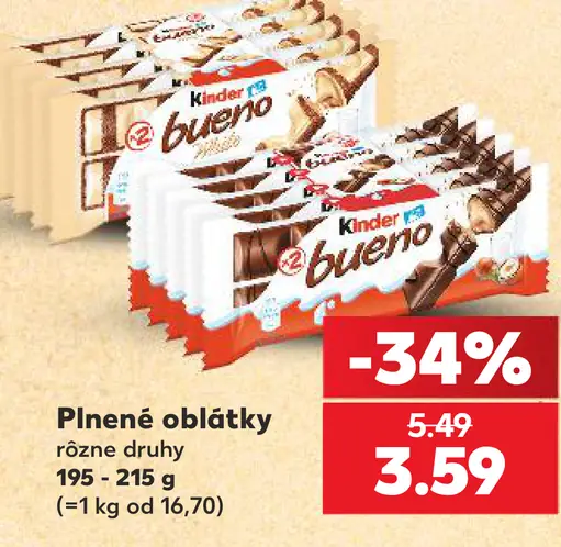 Kinder Bueno plnené oblátky rôzne druhy