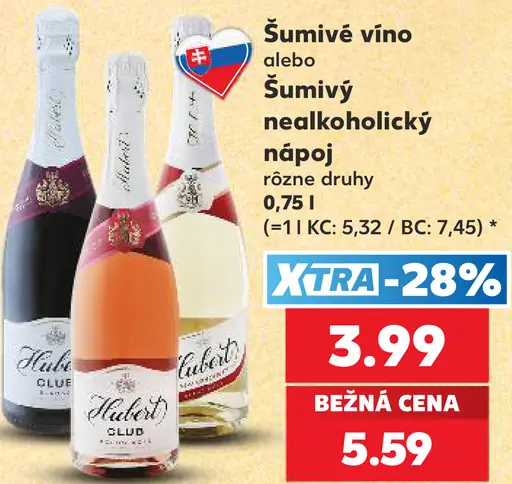 Hubert šumivé víno alebo šumivý nealkoholický nápoj