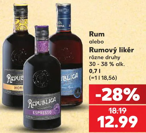Republica rum alebo rumový likér rôzne druhy 30 - 38 % alkoholu
