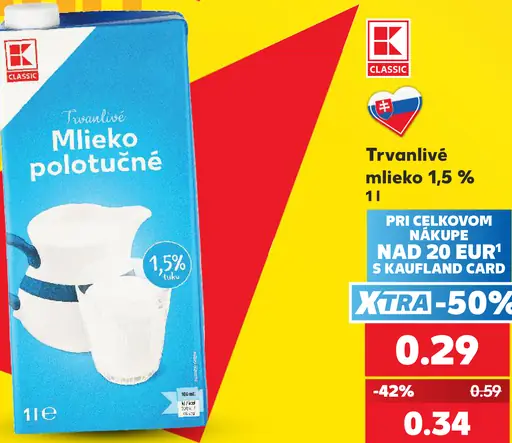 K-Classic trvanlivé polotučné mlieko 1,5 %