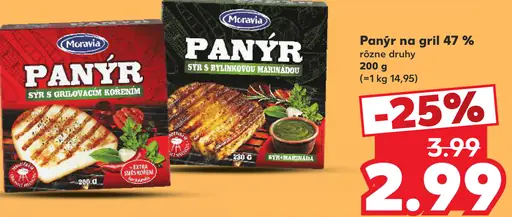 Panýr na gril 47 %, rôzne druhy