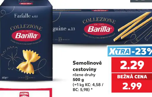 Barilla semolinové cestoviny, rôzne druhy