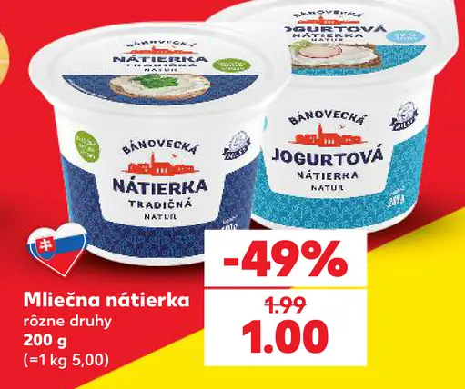 Bánovecká mliečna nátierka – tradičná, jogurtová natur