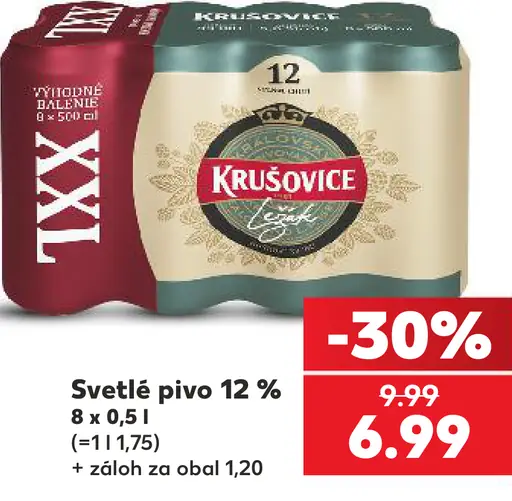 Krušovice svetlé pivo, 10 % plechovka