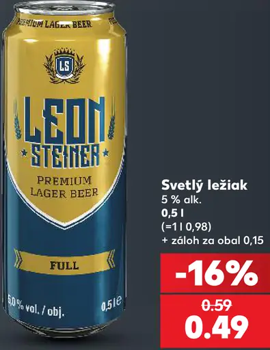 Leon Steiner svetlé ležiak Premium Lager Beer plechovka