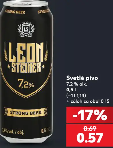 Leon Steiner svetlé pivo 7,2 % alk. plechovka