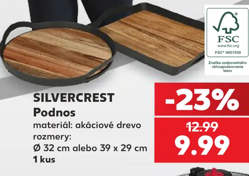 SilverCrest podnos z akáciového dreva, Ø 32 cm alebo 39 × 29 cm