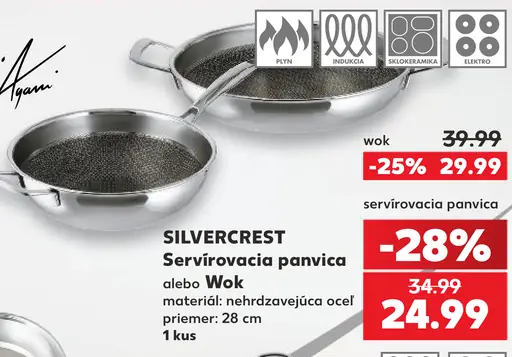 SilverCrest servírovacia panvica Wok, nehrdzavejúca oceľ, Ø 28 cm