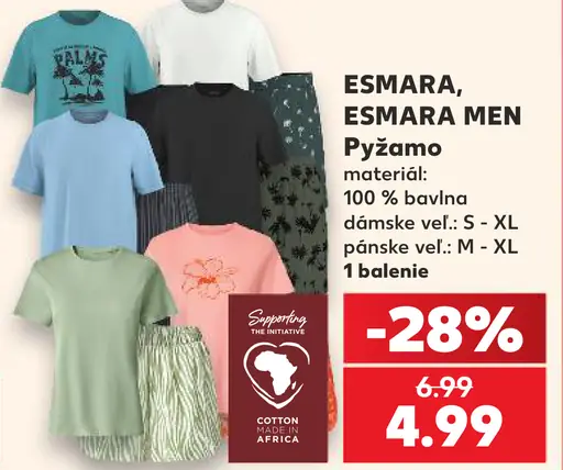 Esmara, Esmara Men pyžamo, 100 % bavlna, dámske veľkosti S–XL, pánske veľkosti M–XL