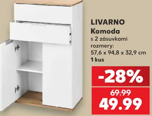 Livarno komoda s 2 zásuvkami, rozmery 57,6 × 94,8 × 32,9 cm