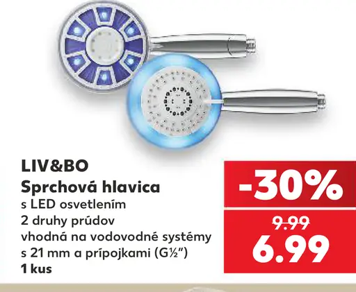 LIV&BO sprchová hlavica s LED osvetlením