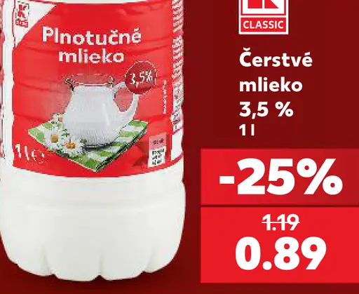 K-Classic Čerstvé mlieko 3,5 %