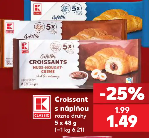 K-Classic croissant s náplňou – nugátový krém, rôzne druhy