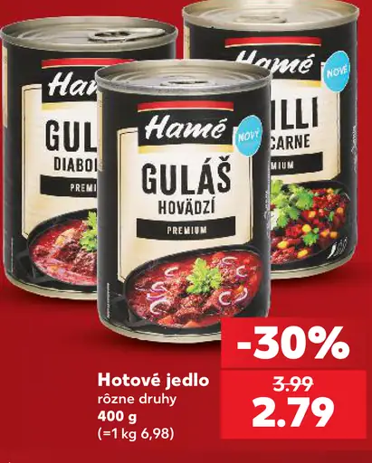 Hamé hotové jedlo, rôzne druhy
