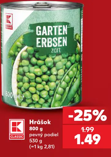 K-Classic hrášok, pevný podiel 530 g