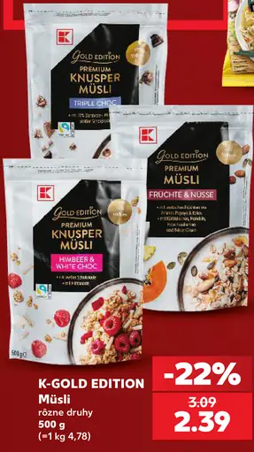 K-Gold Edition müsli, rôzne druhy