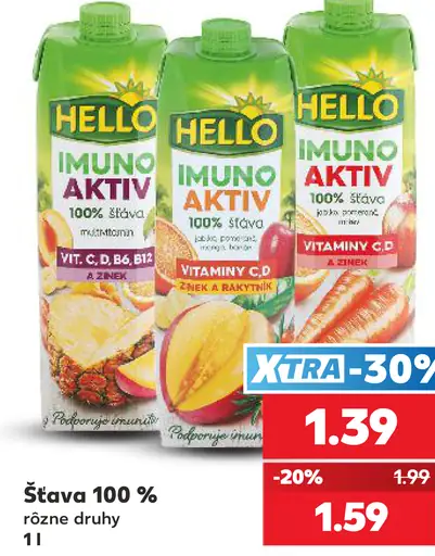 Hello 100 % ovocná šťava, rôzne druhy