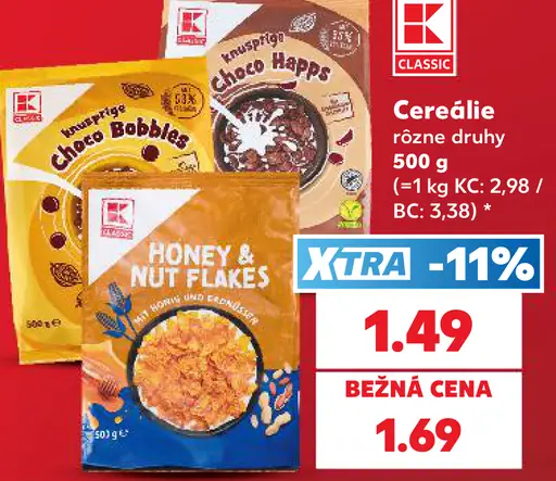 K-Classic cereálie, rôzne druhy