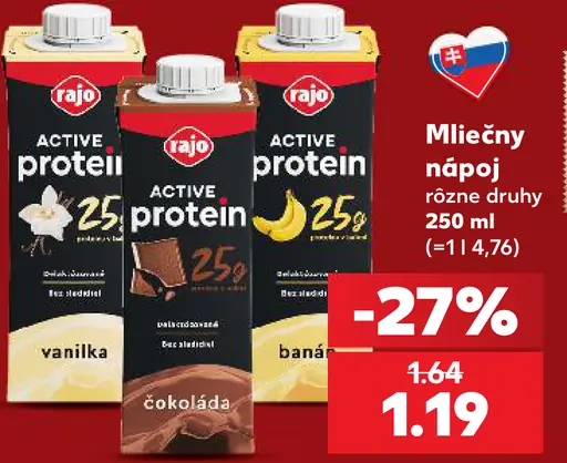 Rajo Active Protein mliečny nápoj – vanilka, čokoláda, banán
