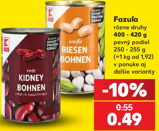 K-Classic fazuľa rôzne druhy