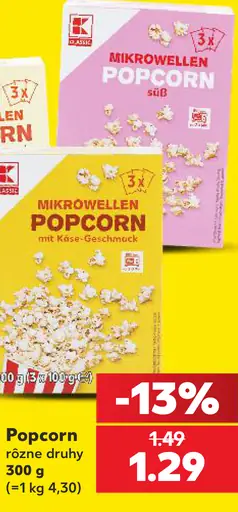 K-Classic Popcorn, rôzne druhy – maslový, sladký a syrový