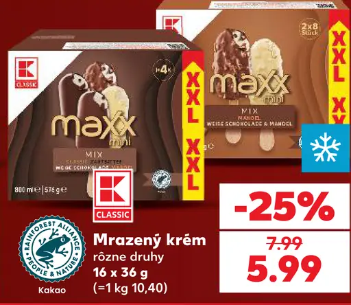 K Classic mrazený krém, rôzne druhy, kakao, 16 × 36 g