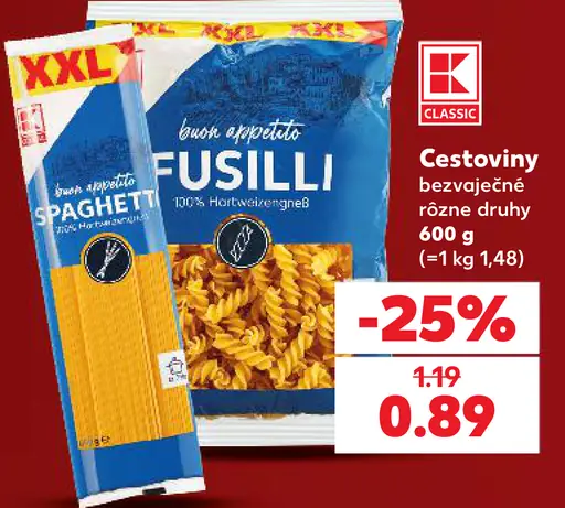 K-Classic bezvaječné cestoviny rôzne druhy