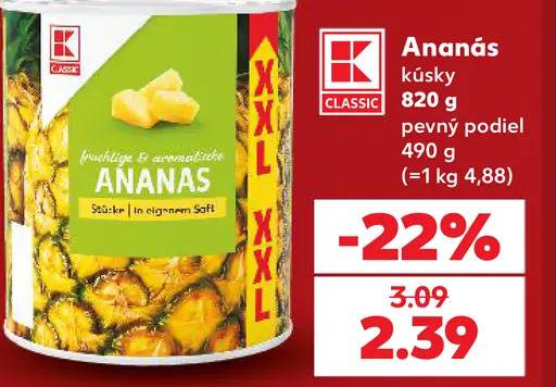 K-Classic ananásové kúsky v sladkom náleve